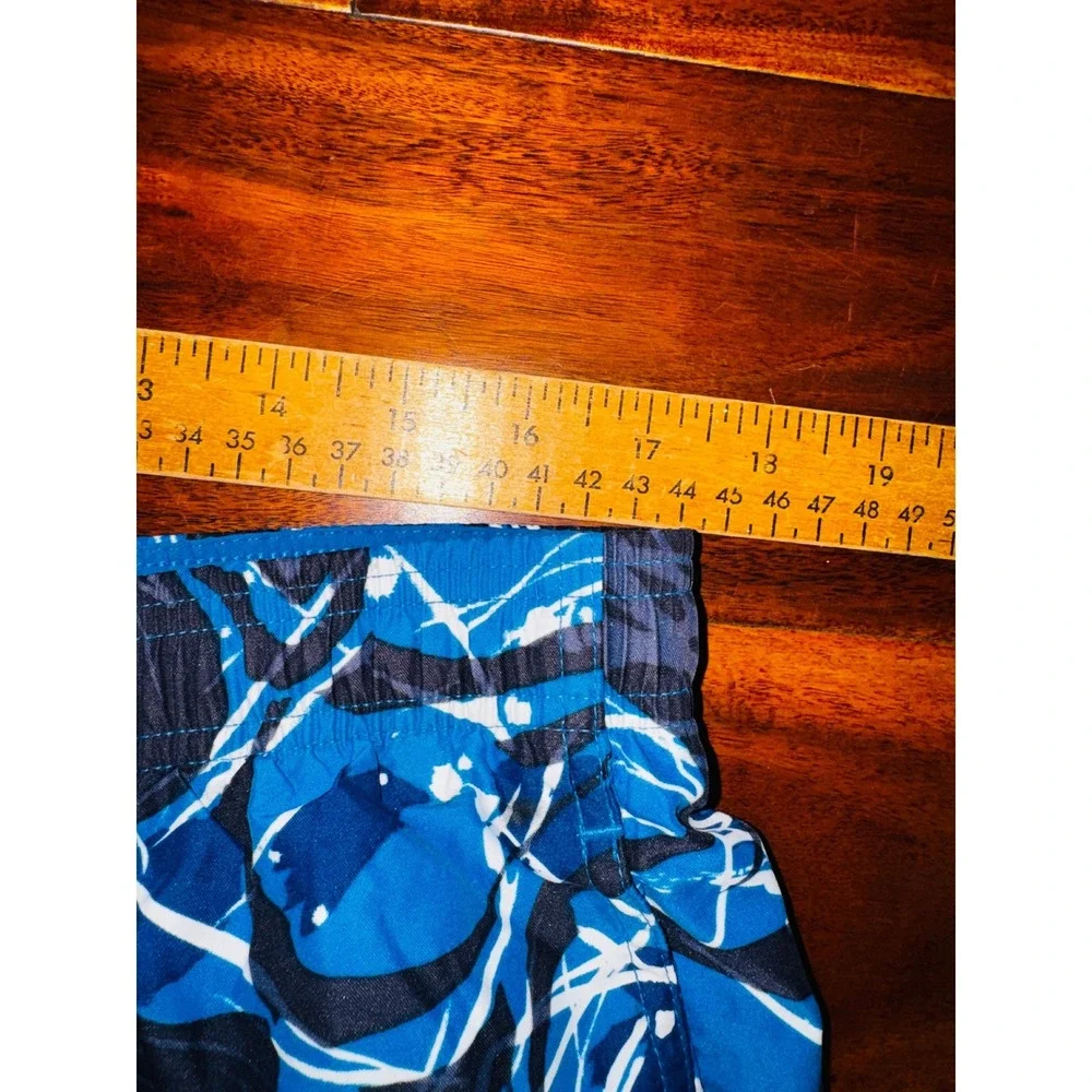 Speedo Mens Blue Abstract Print Swim Trunks Mesh Lined Cargo Pocket Board Shorts